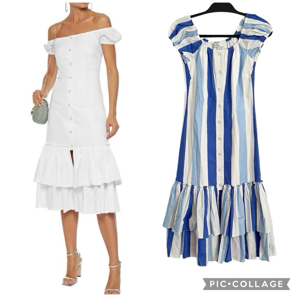 Carline Constas Lyla Off-The-Shoulder Tiered Cotton Blend Poplin Midi Dress Sm